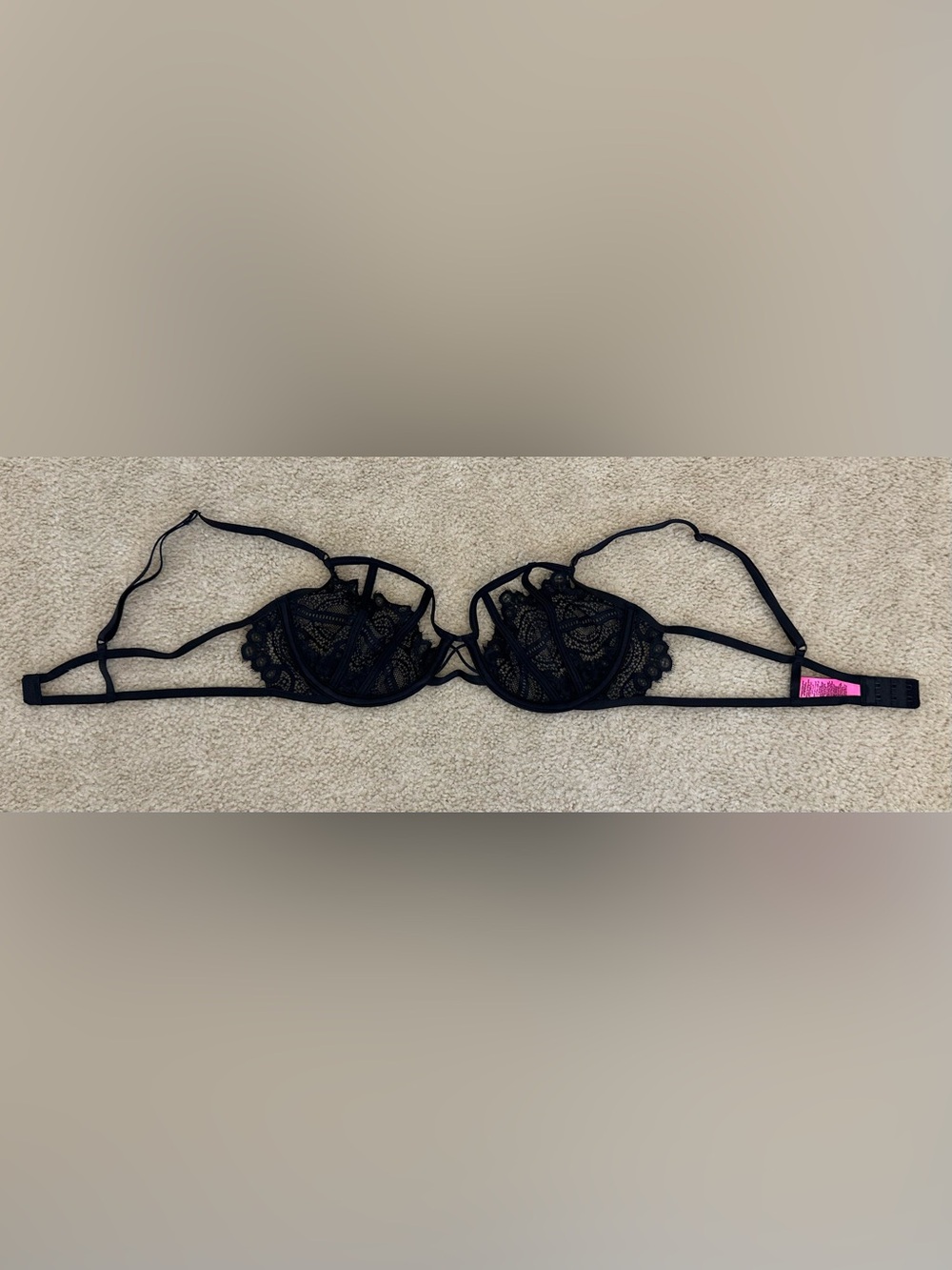 La SENZA Black Lace Underwire Bra Sexy Poledance Lingerie L